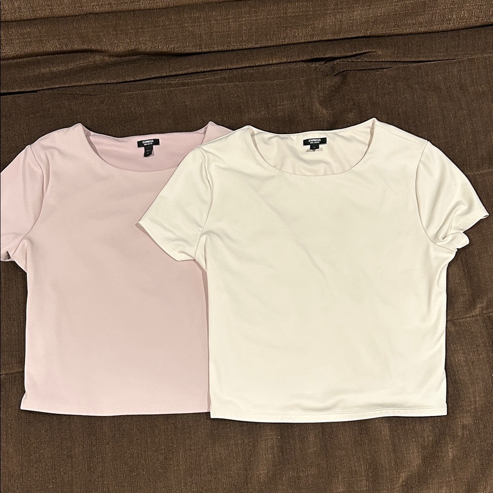 Express Short Sleeve Cropped Tees - Light Pink & Ivory
